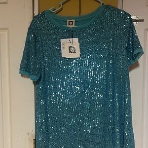 Anne Klein Aqua Sequin Top